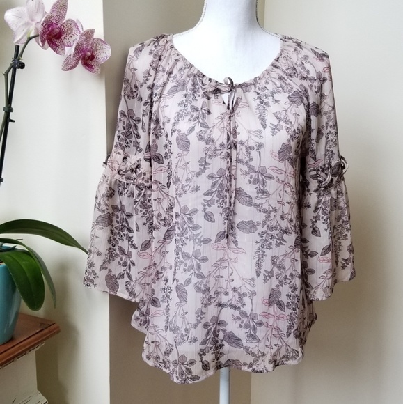 Style & Co. Bell Sleeve Chiffon Peasant Blouse Top *NWOT - Picture 1 of 8